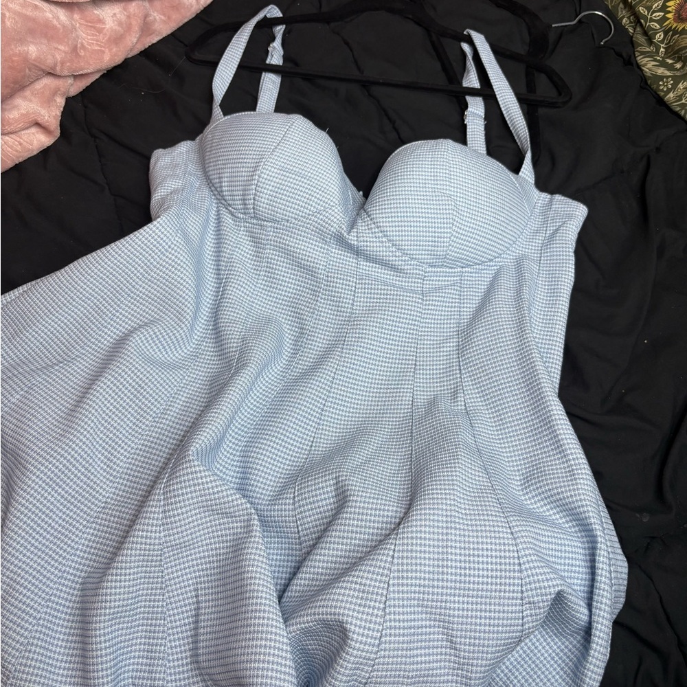 Fashion Nova Light Blue Checkered Chemise